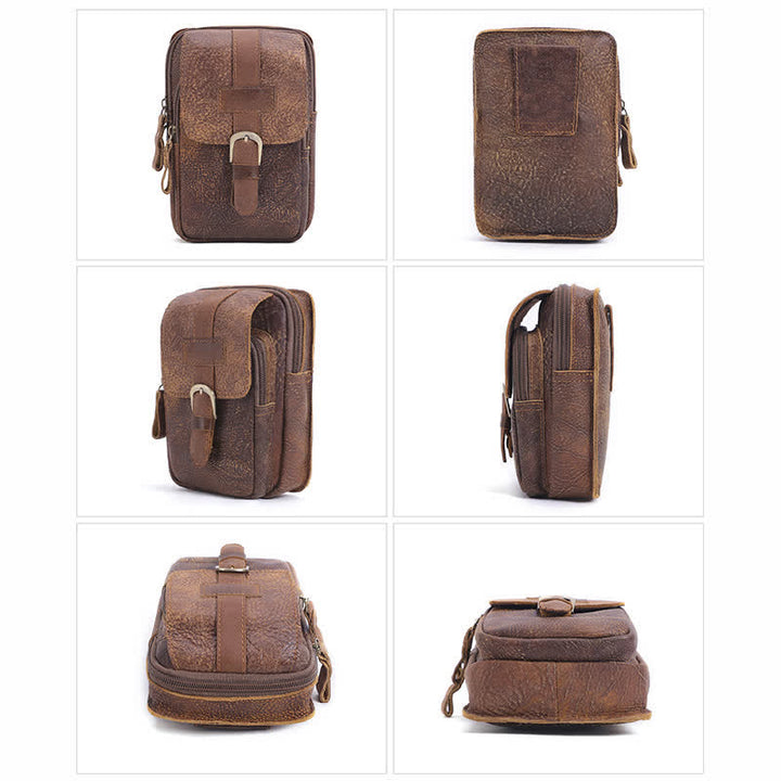 Riñonera de viaje elegante y retro con cremallera de cuero