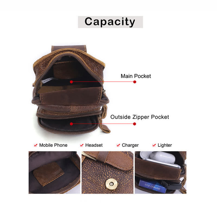 Riñonera de viaje elegante y retro con cremallera de cuero