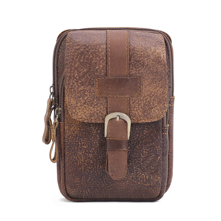 Riñonera de viaje elegante y retro con cremallera de cuero