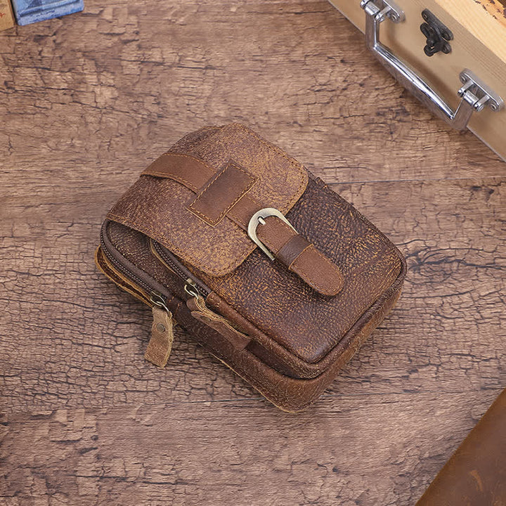 Riñonera de viaje elegante y retro con cremallera de cuero