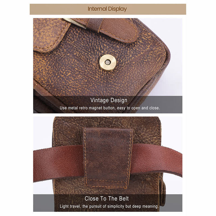 Riñonera de viaje elegante y retro con cremallera de cuero