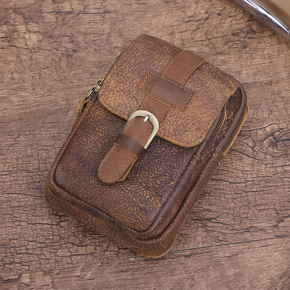 Riñonera de viaje elegante y retro con cremallera de cuero