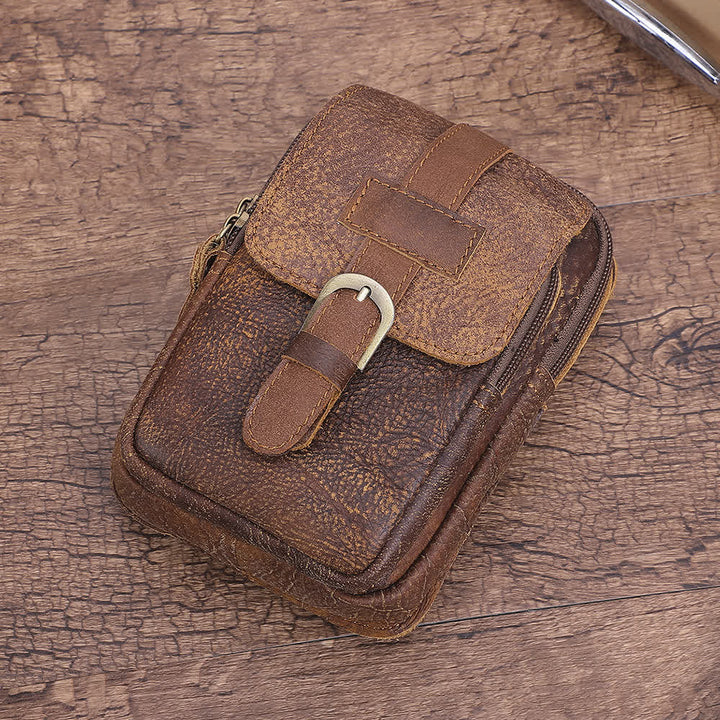 Riñonera de viaje elegante y retro con cremallera de cuero