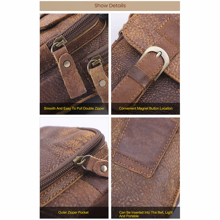 Riñonera de viaje elegante y retro con cremallera de cuero