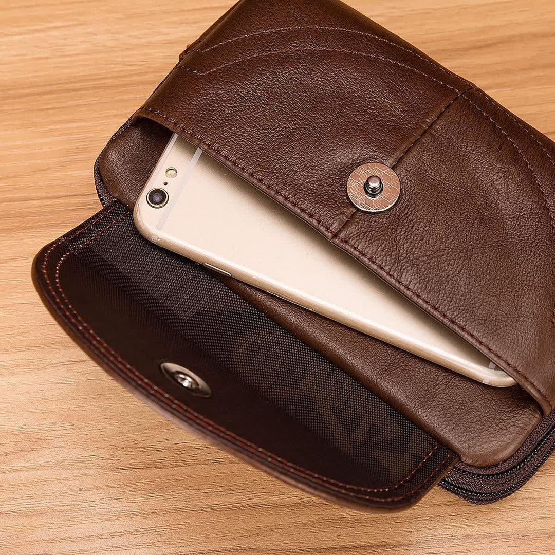 Bolso de cinturón de cuero con cremallera horizontal, sencillo y casual, con tarjetero