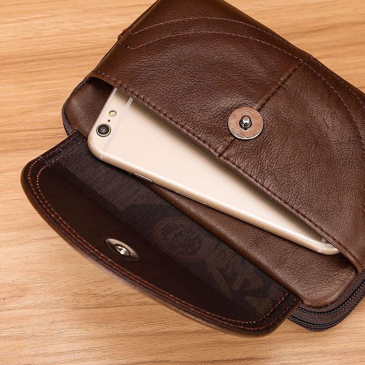 Bolso de cinturón de cuero con cremallera horizontal, sencillo y casual, con tarjetero