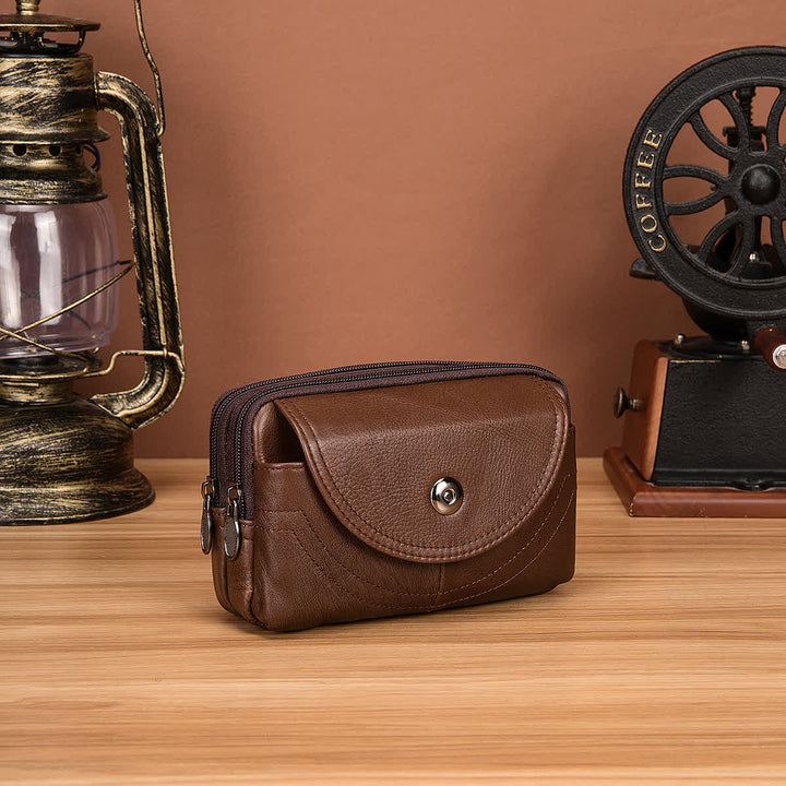 Bolso de cinturón de cuero con cremallera horizontal, sencillo y casual, con tarjetero