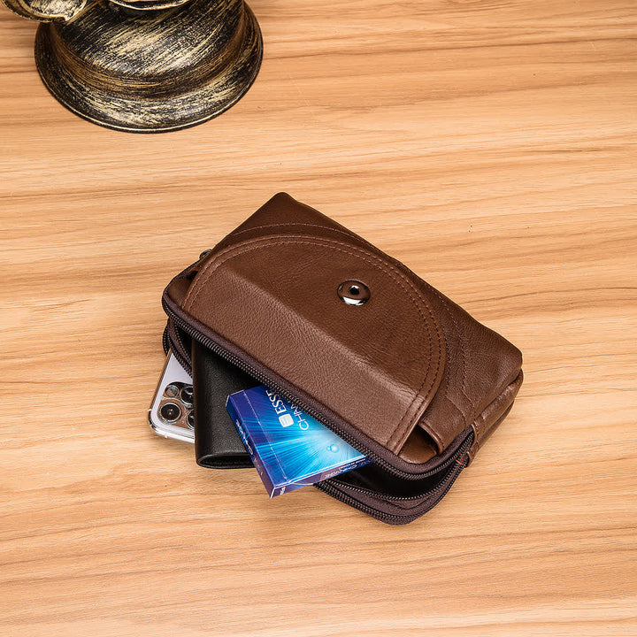 Bolso de cinturón de cuero con cremallera horizontal, sencillo y casual, con tarjetero