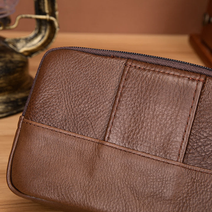 Bolso de cinturón de cuero con cremallera horizontal, sencillo y casual, con tarjetero