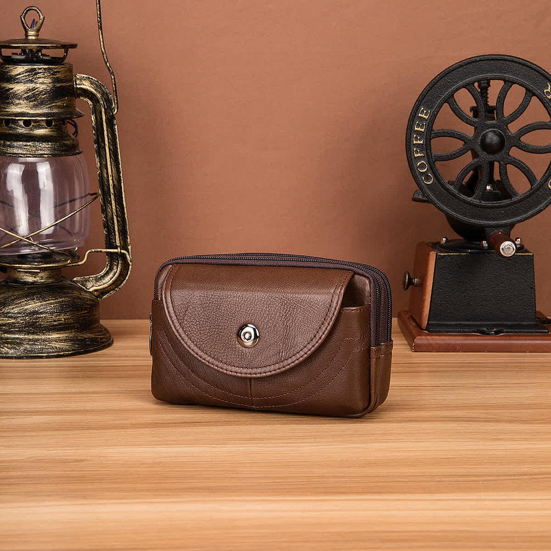 Bolso de cinturón de cuero con cremallera horizontal, sencillo y casual, con tarjetero