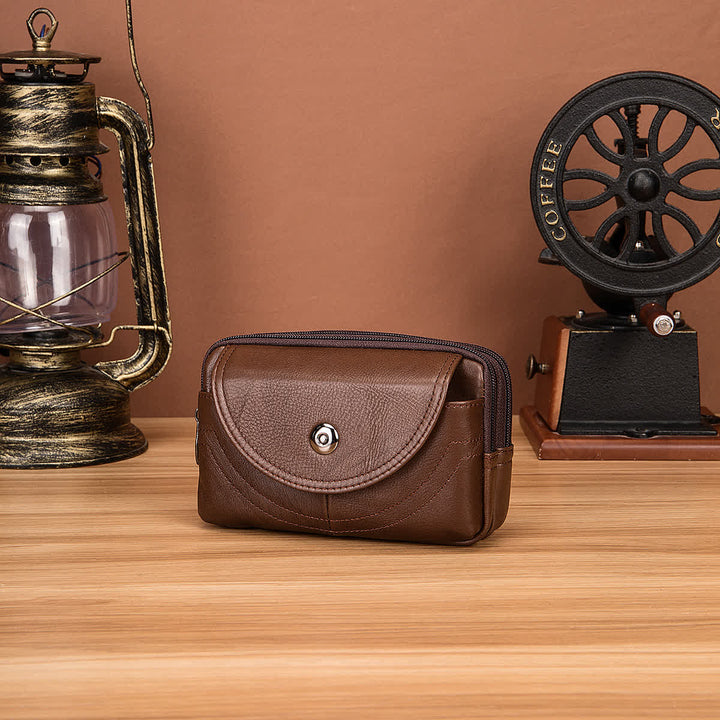 Bolso de cinturón de cuero con cremallera horizontal, sencillo y casual, con tarjetero