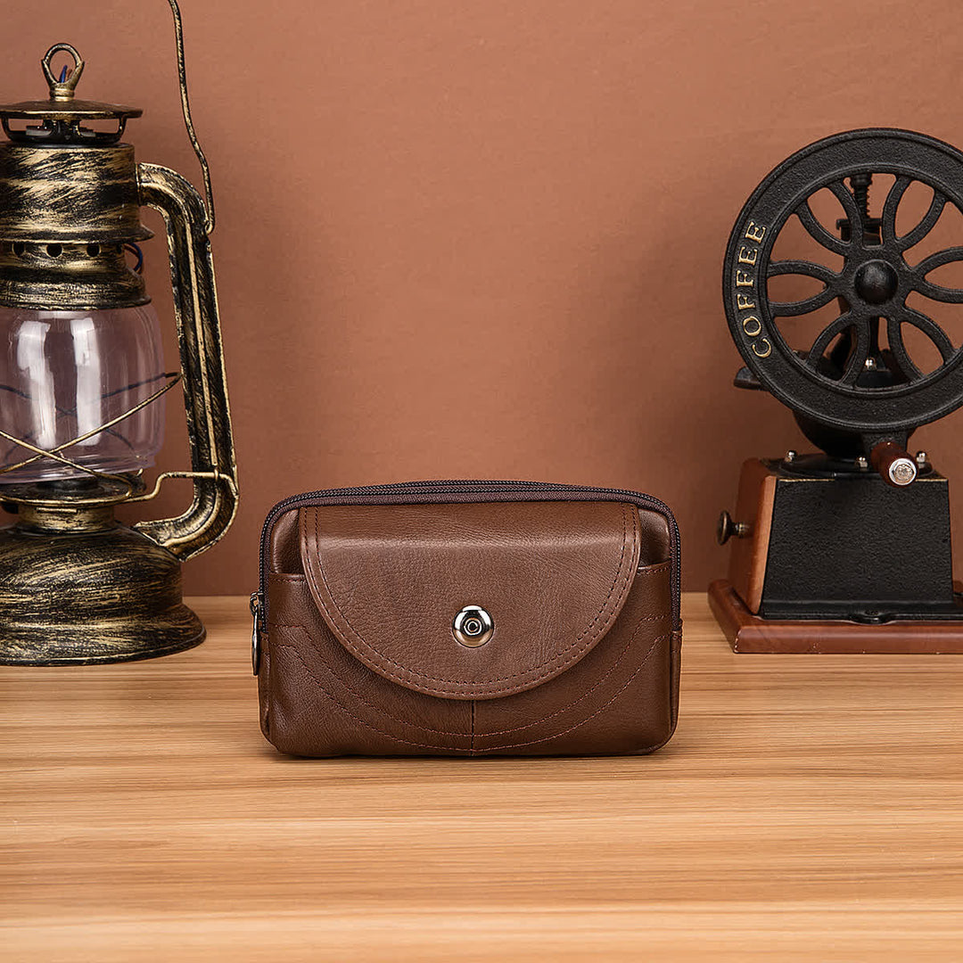 Bolso de cinturón de cuero con cremallera horizontal, sencillo y casual, con tarjetero