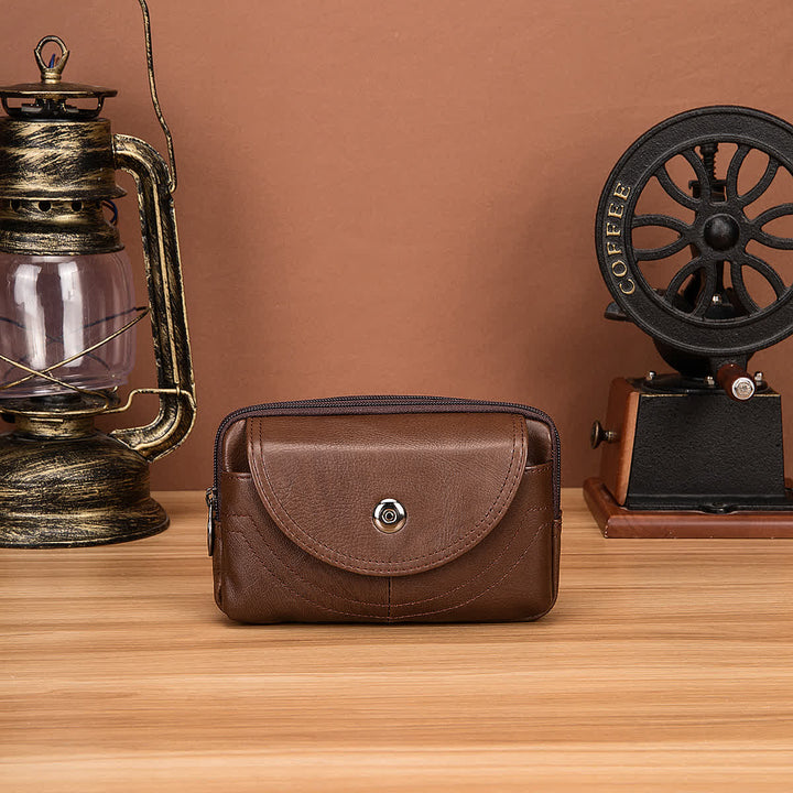 Bolso de cinturón de cuero con cremallera horizontal, sencillo y casual, con tarjetero