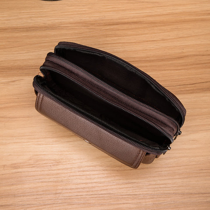Bolso de cinturón de cuero con cremallera horizontal, sencillo y casual, con tarjetero