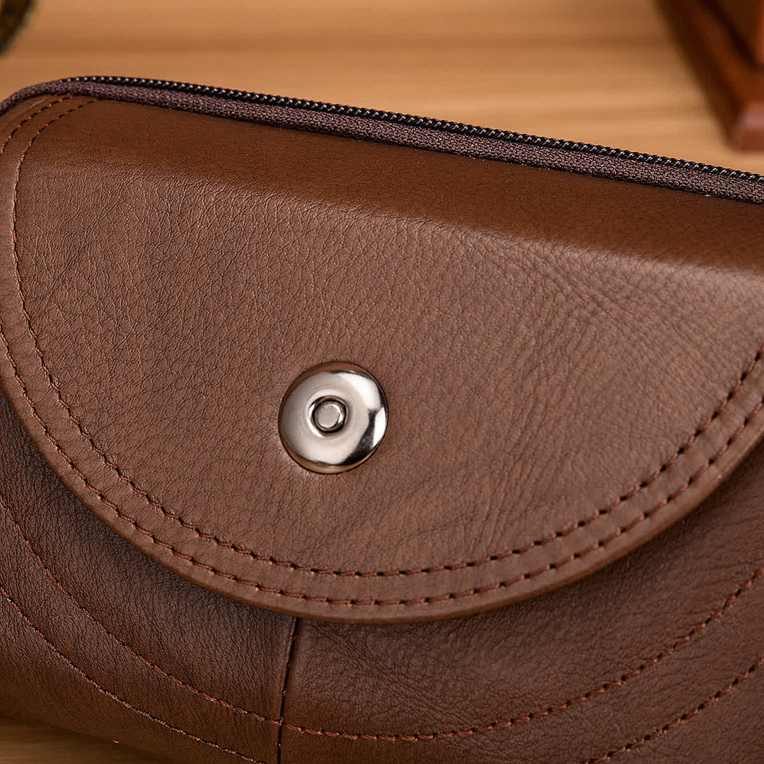 Bolso de cinturón de cuero con cremallera horizontal, sencillo y casual, con tarjetero