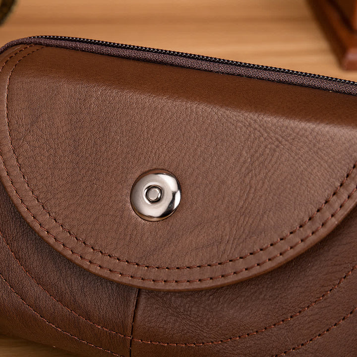 Bolso de cinturón de cuero con cremallera horizontal, sencillo y casual, con tarjetero