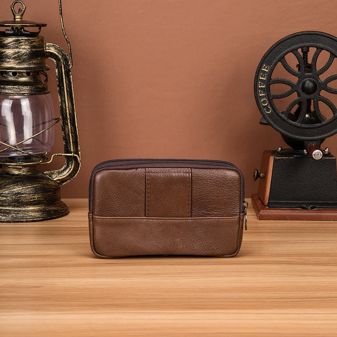 Bolso de cinturón de cuero con cremallera horizontal, sencillo y casual, con tarjetero