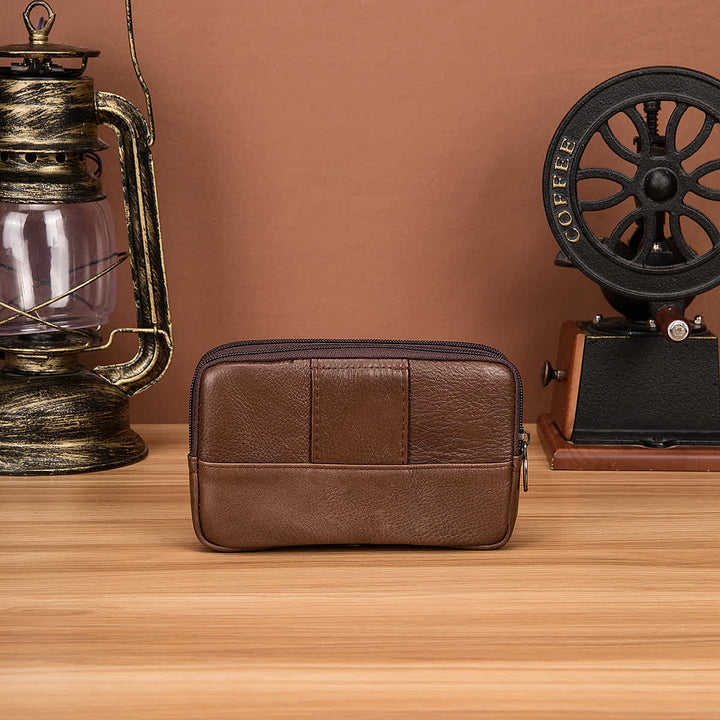 Bolso de cinturón de cuero con cremallera horizontal, sencillo y casual, con tarjetero