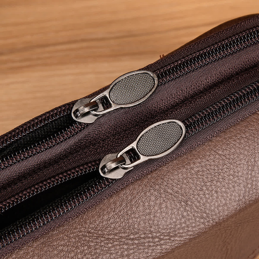 Bolso de cinturón de cuero con cremallera horizontal, sencillo y casual, con tarjetero