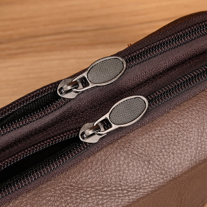 Bolso de cinturón de cuero con cremallera horizontal, sencillo y casual, con tarjetero