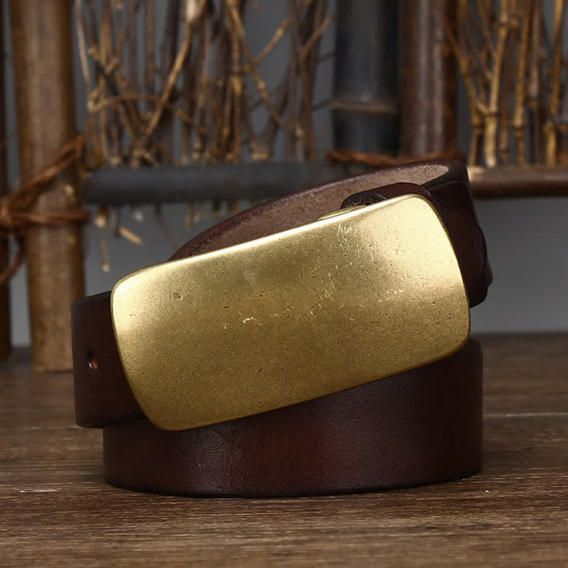 Cinturón de cuero para jeans casuales con hebilla de placa grande para hombre
