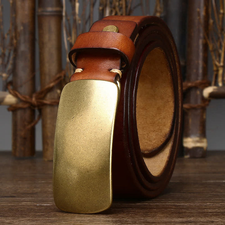 Cinturón de cuero para jeans casuales con hebilla de placa grande para hombre