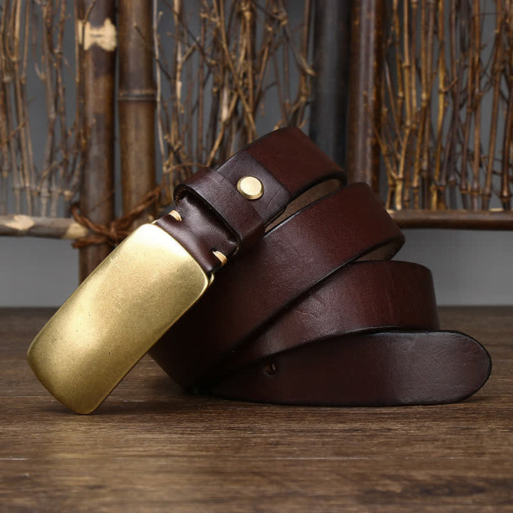Cinturón de cuero para jeans casuales con hebilla de placa grande para hombre