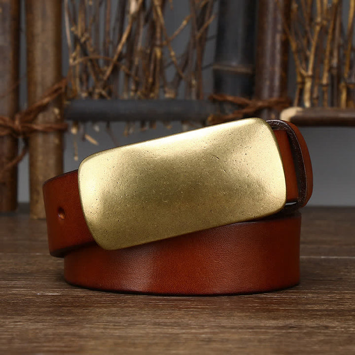 Cinturón de cuero para jeans casuales con hebilla de placa grande para hombre