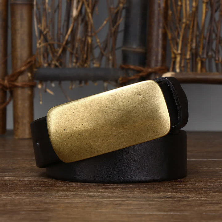 Cinturón de cuero para jeans casuales con hebilla de placa grande para hombre