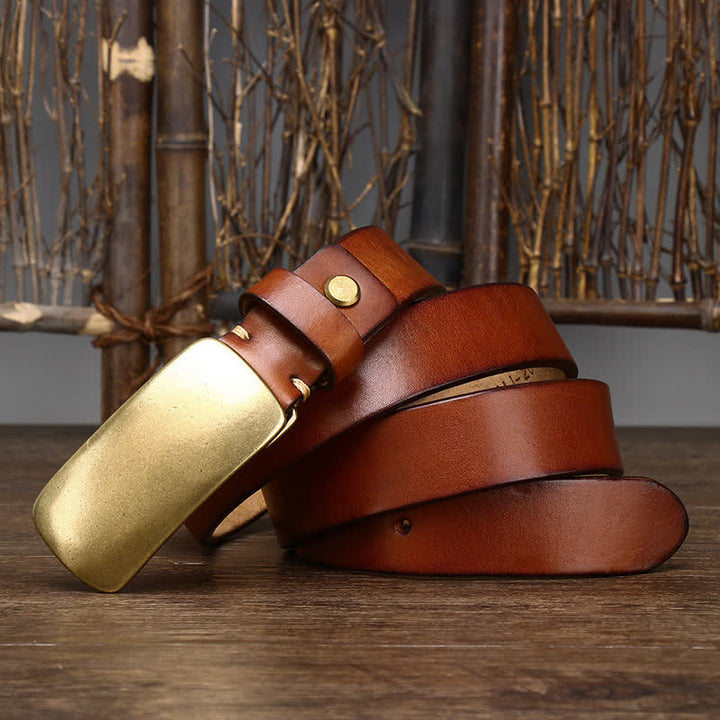 Cinturón de cuero para jeans casuales con hebilla de placa grande para hombre