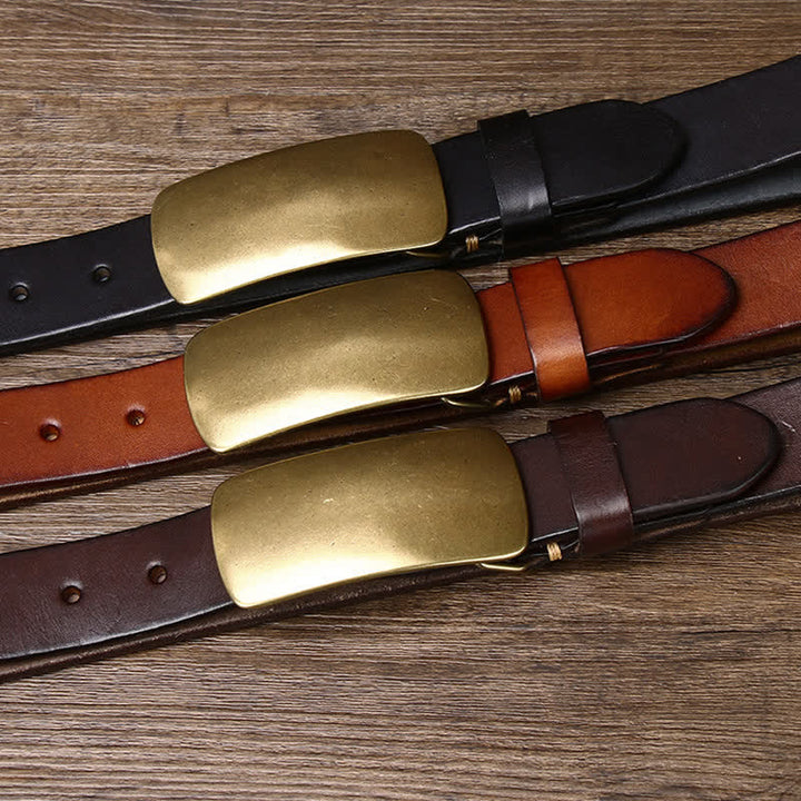 Cinturón de cuero para jeans casuales con hebilla de placa grande para hombre