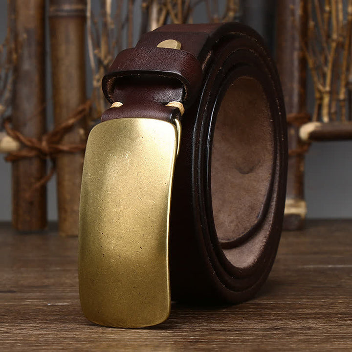 Cinturón de cuero para jeans casuales con hebilla de placa grande para hombre