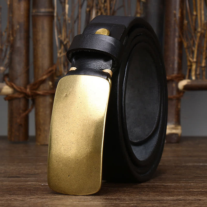 Cinturón de cuero para jeans casuales con hebilla de placa grande para hombre