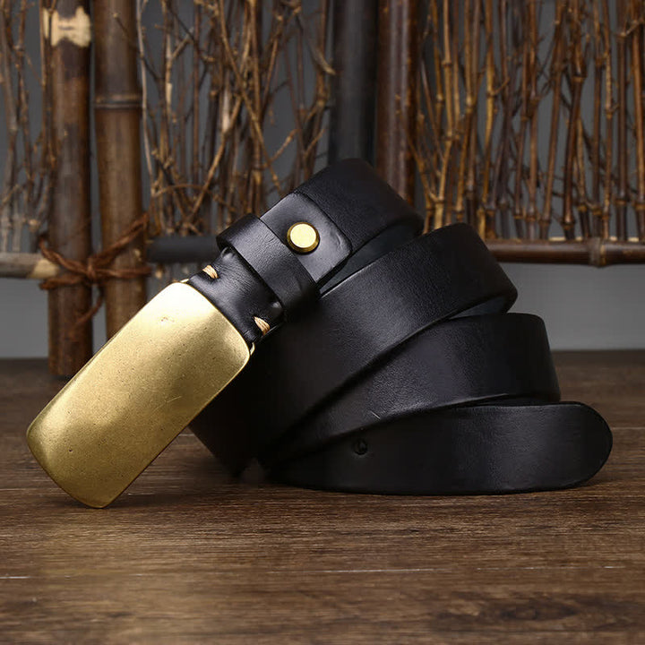 Cinturón de cuero para jeans casuales con hebilla de placa grande para hombre