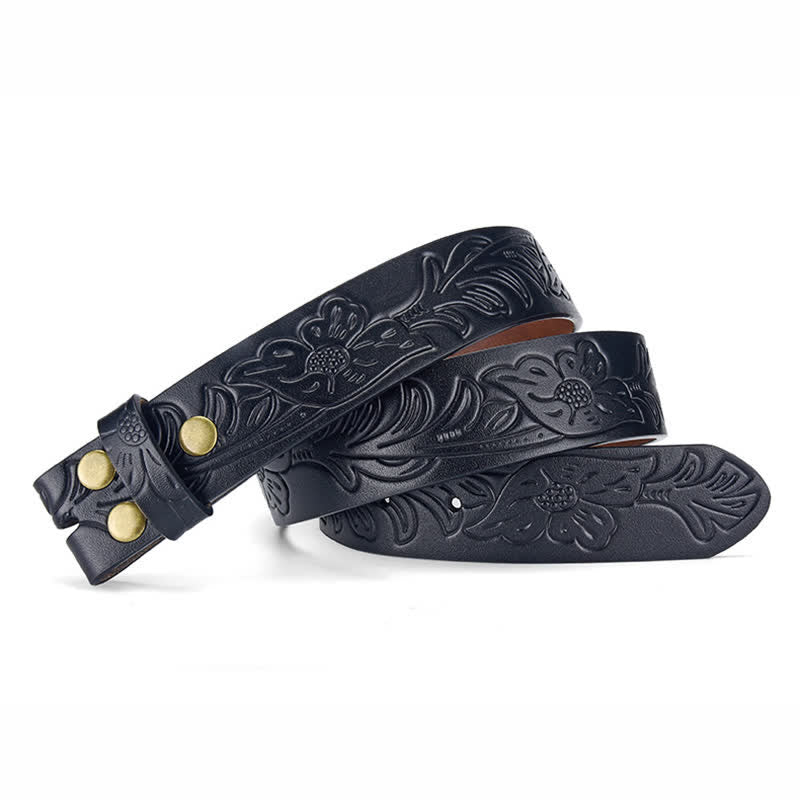 Cinturón de cuero con estampado floral punk, sin hebilla, hecho a mano