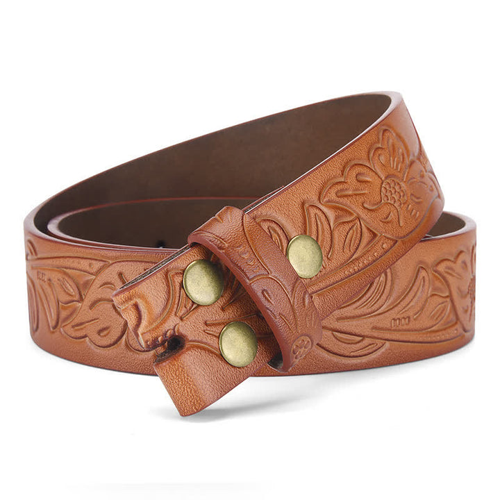 Cinturón de cuero con estampado floral punk, sin hebilla, hecho a mano - Naranja - 44 - image 9