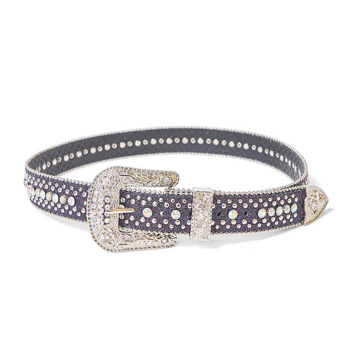 Cinturón de piel con diamantes de imitación estilo punk hip hop para mujer