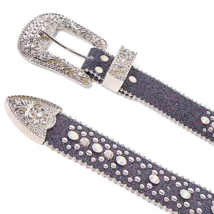 Cinturón de piel con diamantes de imitación estilo punk hip hop para mujer