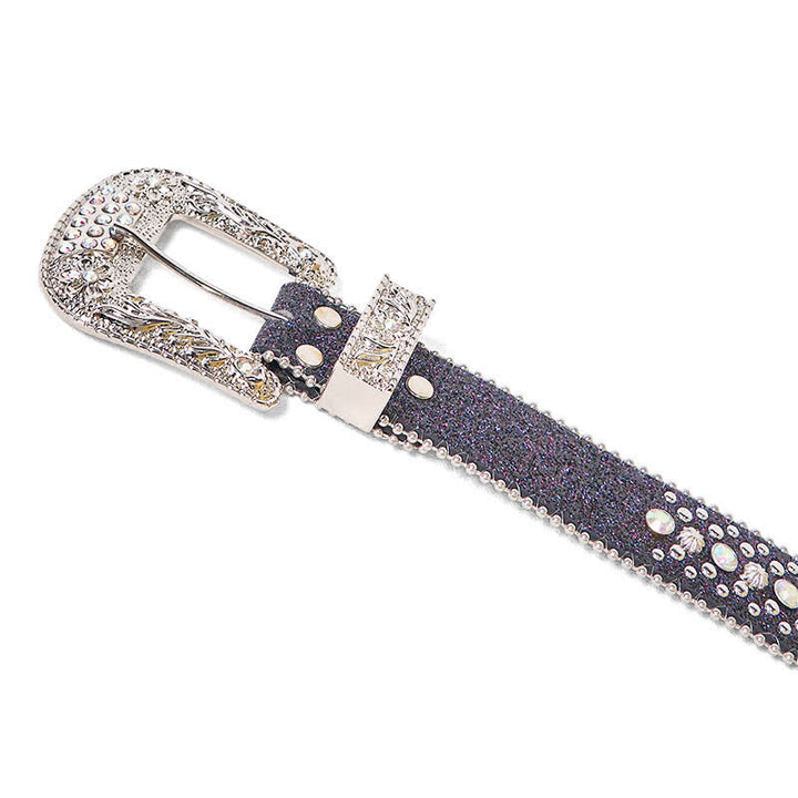Cinturón de piel con diamantes de imitación estilo punk hip hop para mujer