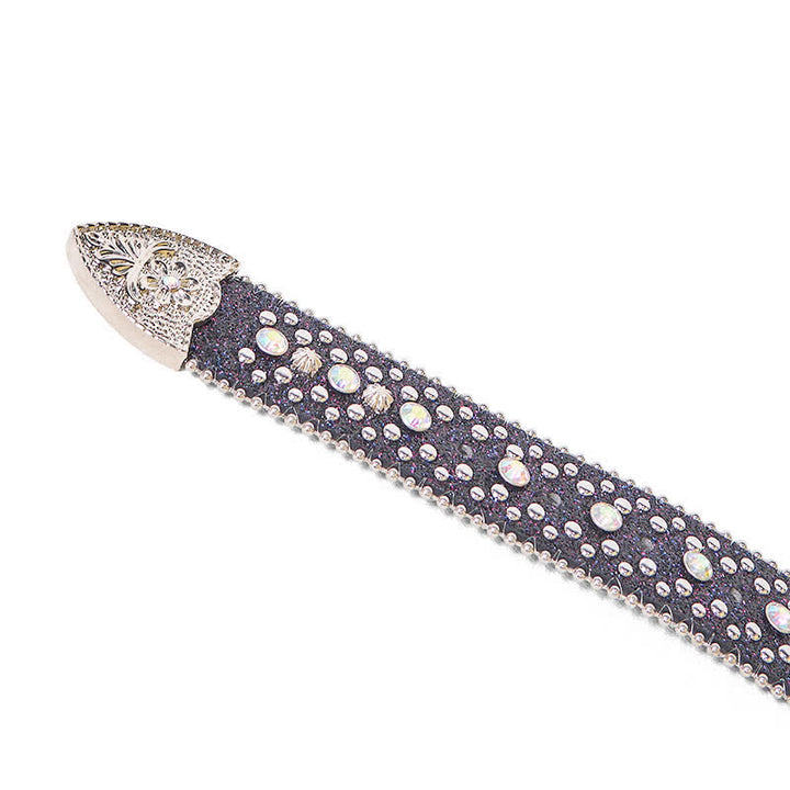 Cinturón de piel con diamantes de imitación estilo punk hip hop para mujer