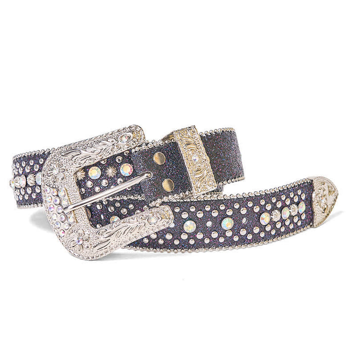 Cinturón de piel con diamantes de imitación estilo punk hip hop para mujer