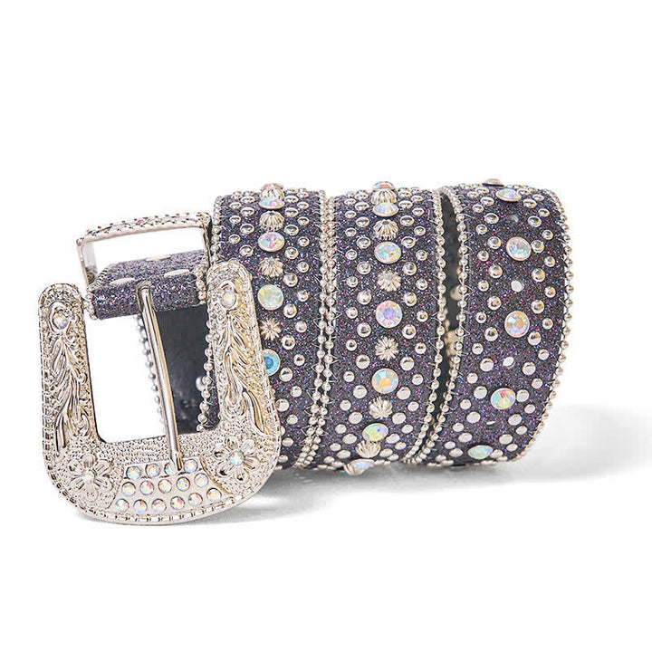 Cinturón de piel con diamantes de imitación estilo punk hip hop para mujer
