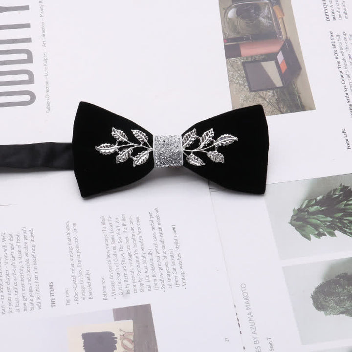 Pajarita elegante de terciopelo con diamantes de imitación de metal para hombre
