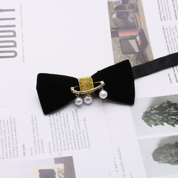 Pajarita elegante de terciopelo con diamantes de imitación de metal para hombre