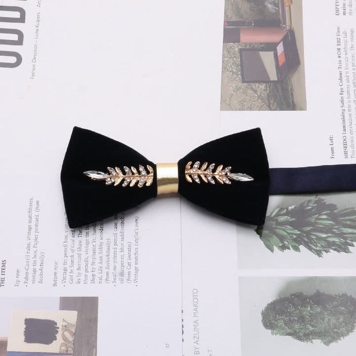 Pajarita elegante de terciopelo con diamantes de imitación de metal para hombre