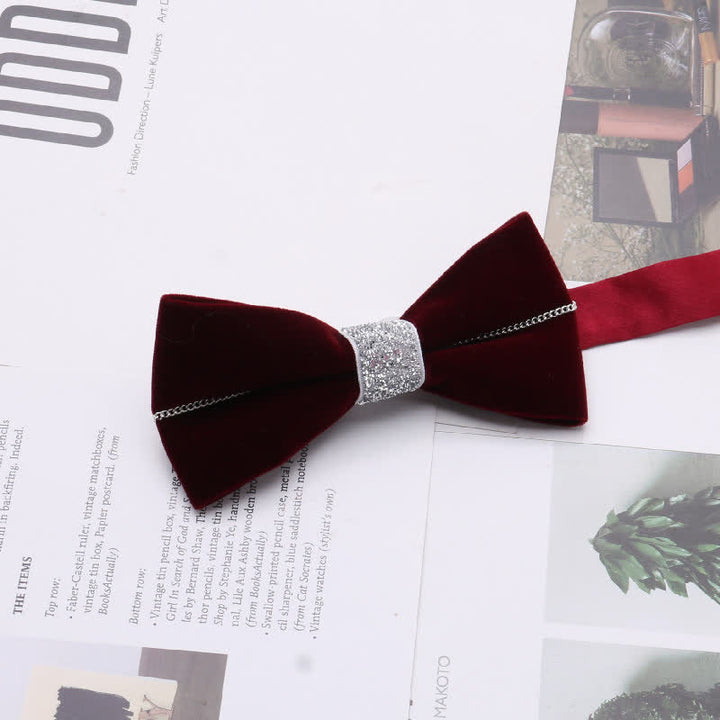 Pajarita elegante de terciopelo con diamantes de imitación de metal para hombre