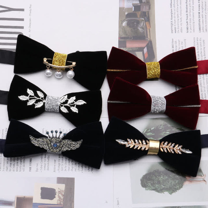 Pajarita elegante de terciopelo con diamantes de imitación de metal para hombre