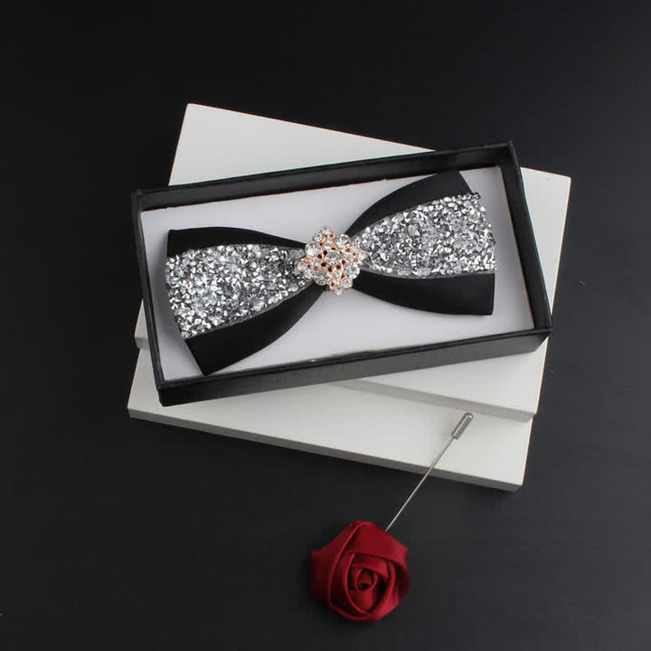 Conjunto de 2 pajaritas rojas brillantes con diamantes de imitación para hombre