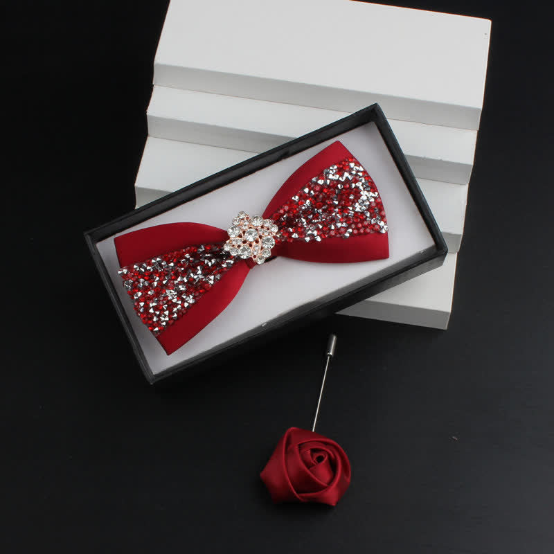 Conjunto de 2 pajaritas rojas brillantes con diamantes de imitación para hombre