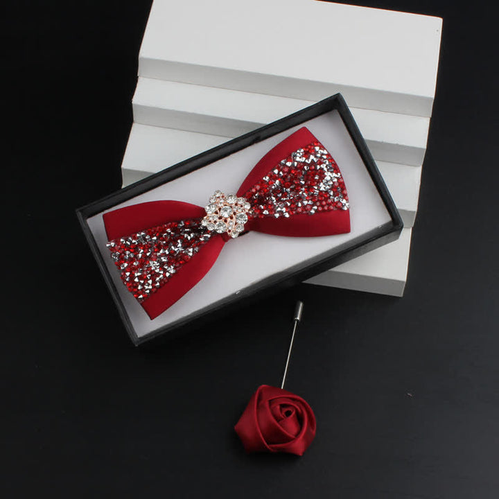 Conjunto de 2 pajaritas rojas brillantes con diamantes de imitación para hombre
